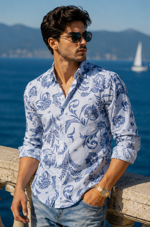 Premium Blue Damask Print Shirt